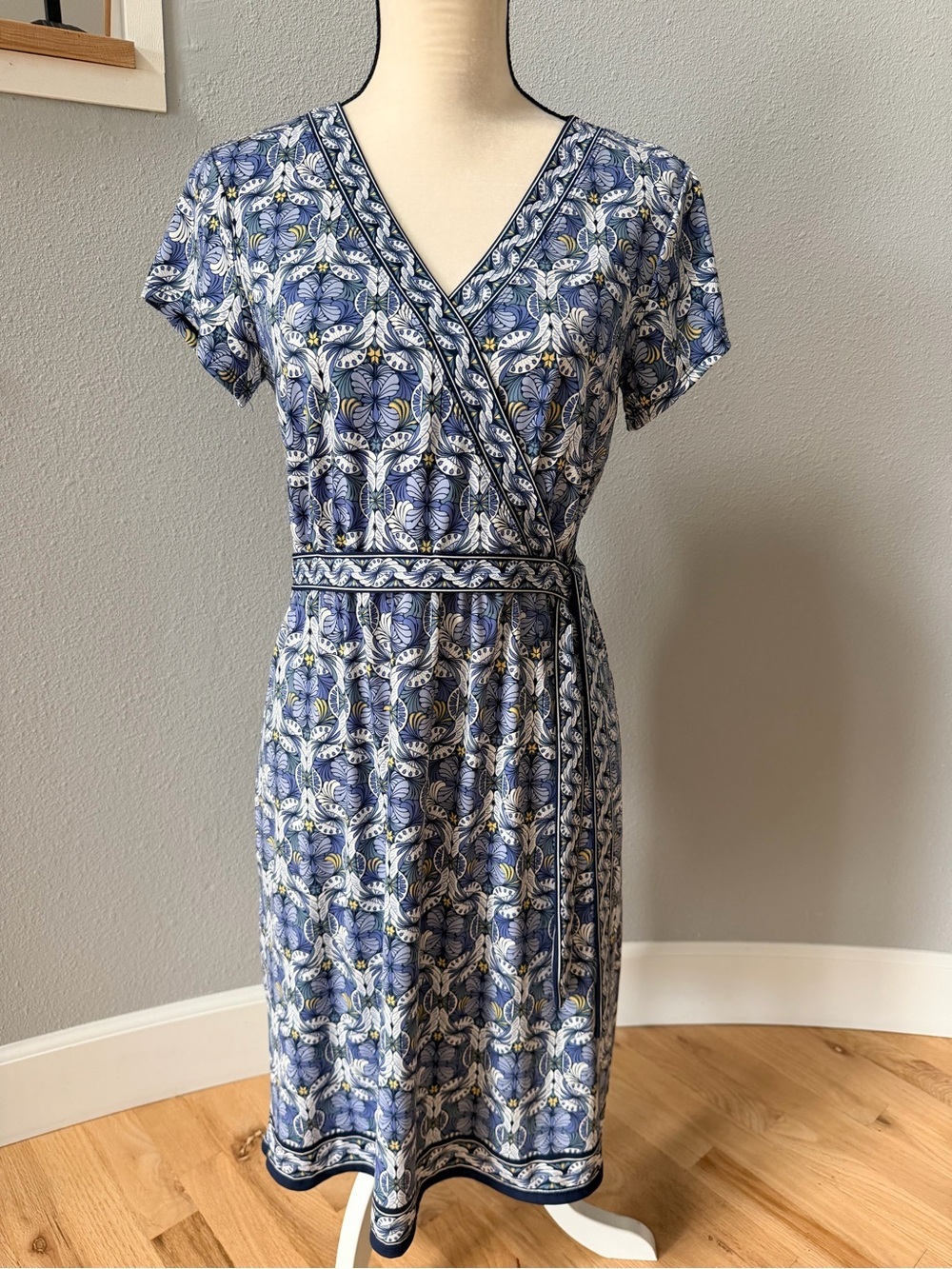 Max Studio Blue Geometric Faux Wrap Dress Size M